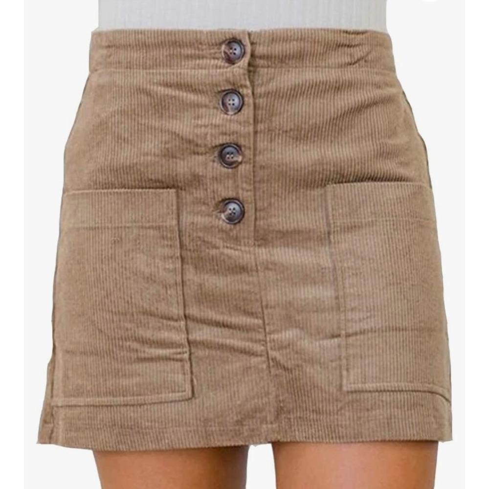 Le Lis Womens Brown Corduroy Button Down Lined Mini Skirt Size Small NWT